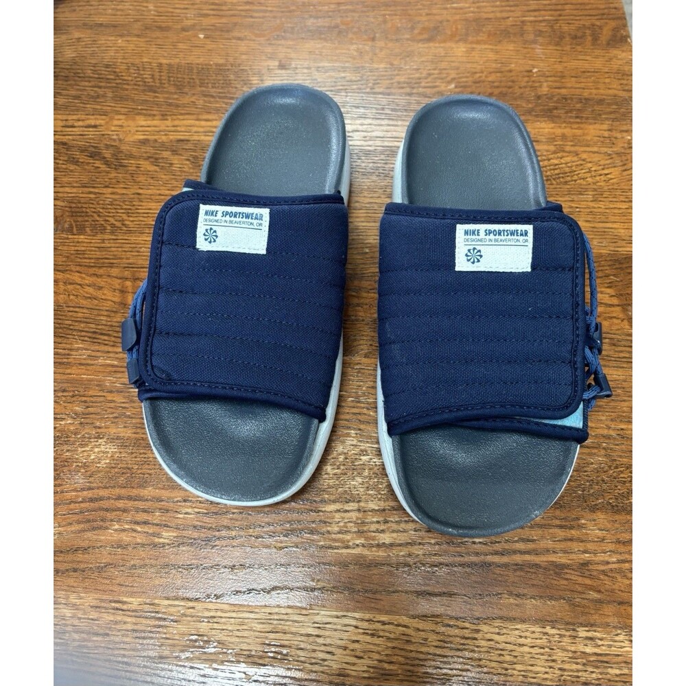 Nike Asuna 2 Next Nature Slides Navy W/Drawstring Closure Men’s 6 Women’s 7.5